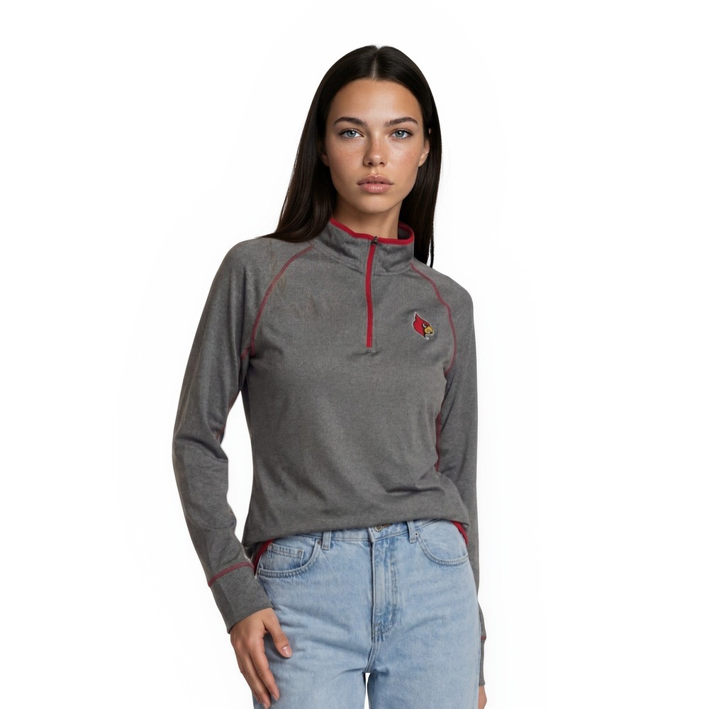 NEW Colosseum Louisville Cardinals UL Women's Size XL Gray Red‎ Quarter Zip Top